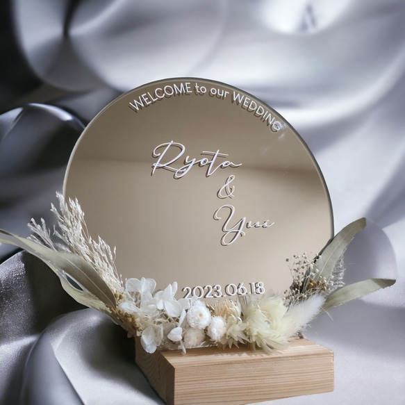 ウェルカムボード ドライフラワー×丸型ミラー 【受注製作】 ウェルカム