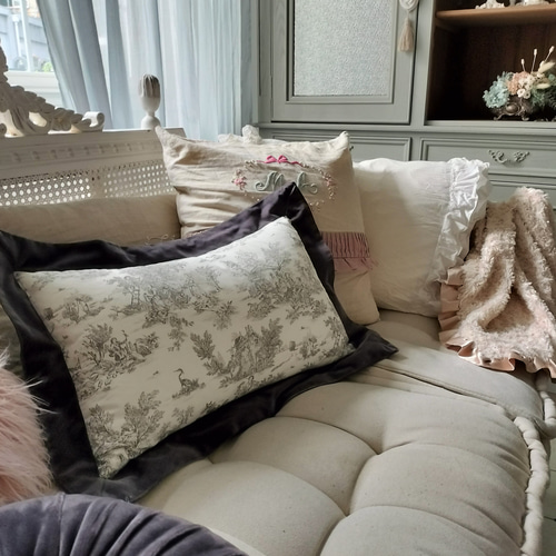 フランス製生地 トワルドジュイ クッション ベロア リネン フレンチ