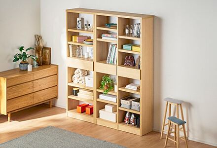 大川家具】書棚 90cm幅 リーブル ナチュラル/ブラウン/ホワイト [中村