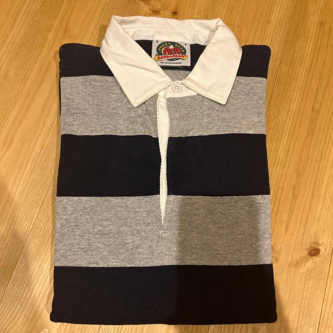【未使用】BARBARIAN ラガーシャツ グレー/ネイビー 古着 バーバリアン BARBARIAN ボーダー柄 長袖 ラガーシャツ カナダ製